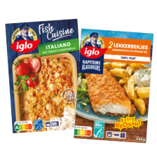 Iglo lekkerbekjes, kibbeling, crispino's, schatzoekers, fish cuisine of groente idee